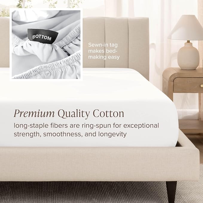 Bare Home 100% Organic Cotton Full Sheet Set - 400 Thread Count - Smooth Sateen Weave - Breathable & Cooling - Hotel Luxury Set - Deep Pocket Bed Sheets (Full, White)