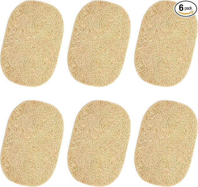 Scrub Loofah Sponges, Natural Luffa Kitchen Dish Sponge, Non Scratch Cleaning Sponge for Kitchen, Bathroom, Household, Biodegradable, Compostable, Pack of 6 (Oval)