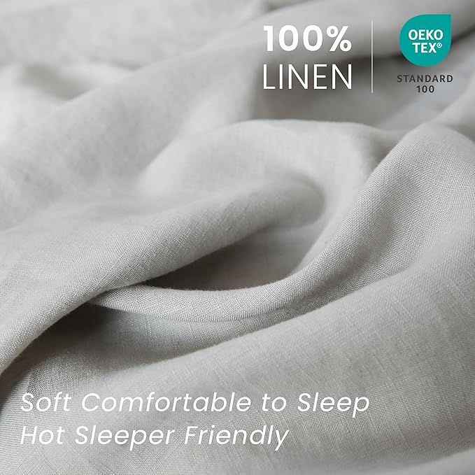 100% French Linen Pillowcases with Embroidery - Pack of 2 - Washed Solid Color Natural Flax Soft Breathable - Grey, 20'' x 30''