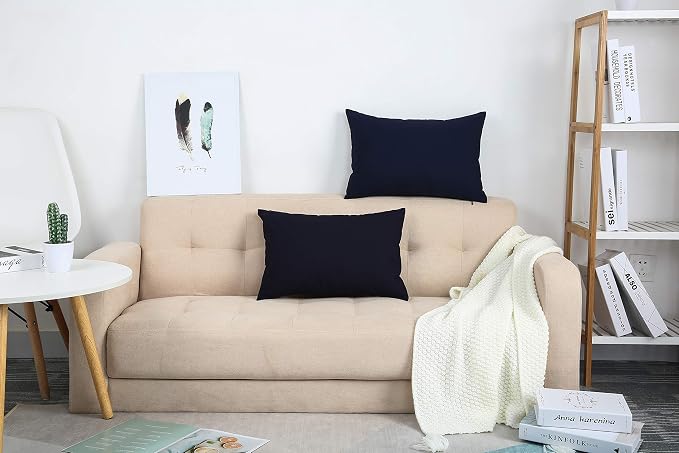 TangDepot Cotton Solid Throw Pillow Covers, 12"X18" color dark navy | 100% cotton, same-color zip, machine wash & air dry. For living room, bedroom, office, car. 42 colors, 64 sizes. Cover only.