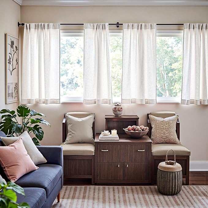 jinchan Off White Linen Blend Curtains 63 inch Length 2 Panels for Bedroom Living Room, Semi Sheer 50 inch Wide Farmhouse Cottage Core Style Drapes with Rod Pocket Back Tab(50W x 63L, Off White)