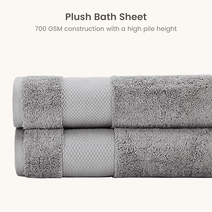 BIOWEAVES 100% Organic Cotton Bath Sheet Set of 2 | Soft Oversized Bath Towels | 700 GSM Premium Bath Towel Sheet Set GOTS Certified - Light Grey