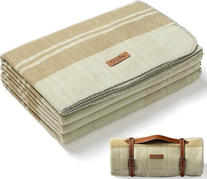 Molithe 100% Wool Blanket, 62" x 86", Warm, Thick, Washable, Military | Great for Camping, Outdoors, Sporting Events, Survival Kits LightOliveGreen