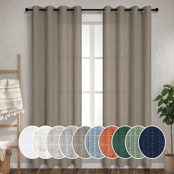 Pitalk Dark Taupe Linen Curtains for Living Room Drapes 108 Inches Long Grommet Neutral Farmhouse Country Curtains Window Treatments Brown Curtain for Bedroom Patio Door Cabin 2 Panels W52 x L108