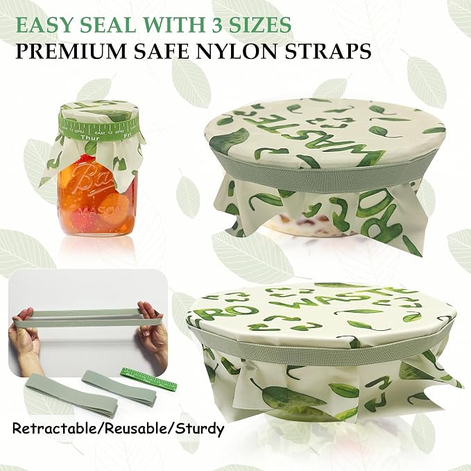 Reusable Bowl Covers 2 Sets for Bread Proofing,Beeswax Bowl Covers Reusable,Washable with Elastic Cover for Food Fruit Salad Eco-friendly,Food Storage Warps for Sandwiches & Cheese & Fruits