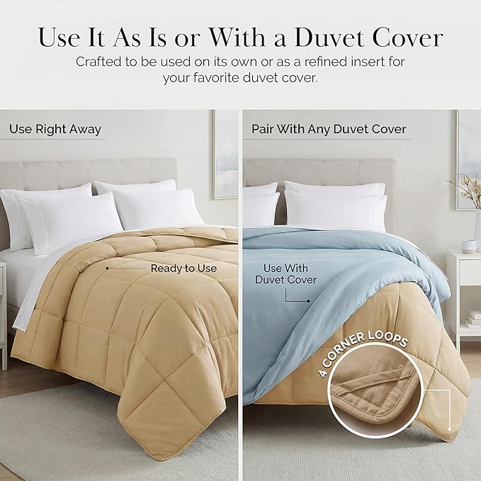 Southshore Fine Living, Inc. Queen Size Comforter, Full Bed/Queen Down Alternative Comforter Only, Soft and Fluffy Bedding, Full Size All Season Comforters for Vacation Homes, Gold Comforters