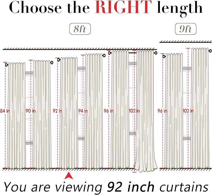 XTMYI Linen Drapery 92 Inch Curtains Length 2 Panels Set, Back Tab Sheer Window Curtains Living Room Bedroom, 50x92 Inches Long, Cream