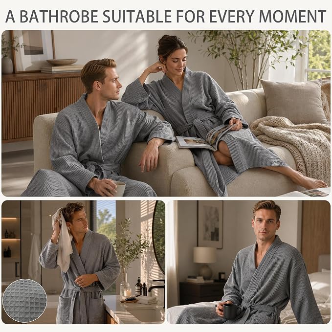 Lightweight Waffle Robe - Soft Cotton Bathrobe Spa Bathrobe for Daily Wear Home & Hotel