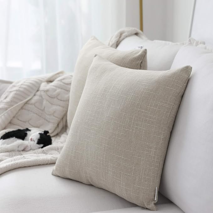 Kevin Textile 2 Pcs Simple Linen Pillow Covers Nordic Stars Soft Cushion Case with Hidden Zipper, 24"x24", Light Beige