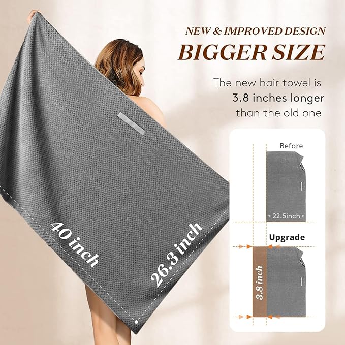 Generic Microfiber Hair Towel Wrap for Women Fast Drying Turbans for Long, Thick, Curly Hair Super Soft Hair Wrap Towels with Elastic Strap(Grey Color Pack of 1), Medium
