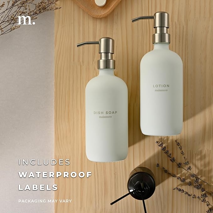MaisoNovo Soap Dispenser 1-Piece Set | 16.9oz White Bottles with Silver Stainless Steel Pump Core