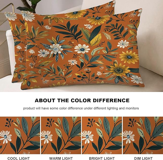 Shrahala Natural Aesthetic Organic Pillowcases, Free Form Flowers Earthy Color Lumbar Pillow Cover Decorative Blended Double-Sided No Inserts for Bedroom Sofa Living Room Set of 2 (26 x 20 in)