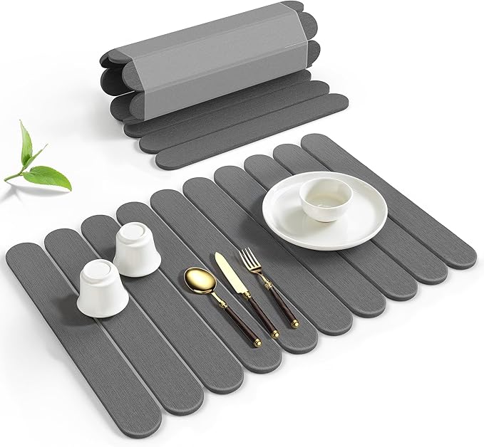 Large Stone Dish Drying Mat for Kitchen Counter, Quick Dry Diatomaceous Earth Stone Mat, Roll-Up Dish Mat for Dishes Bottles Cups, Super Absorbent & Non-Slip, 24"×16",Grey