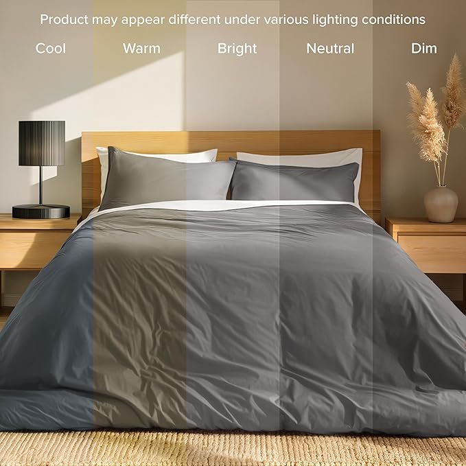 Bare Home 100% Organic Cotton Full Duvet Cover Set - Crisp Percale Weave - Lightweight & Breathable - Cooling Duvet Cover Set (Full, Grey)