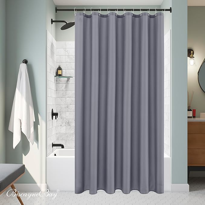 Biscaynebay Extra Long Fabric Shower Curtain Liner 72 Inch Width by 84 Inch Length, Dark Grey Rust Resistant Grommets Top Weighted Bottom Hem Machine Washable
