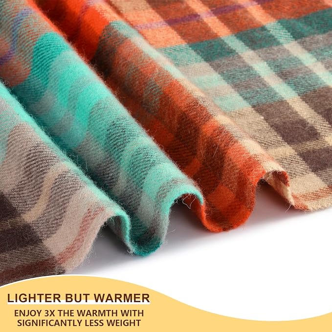 Pure Wool Blanket - Soft Lightweight Breathable Blanket Large 55x83 inches, 1.5 lbs, Wool Fringed Knee Throw Blanket for Couch Bed Outdoor Travel,Tartan-Red Pinstripe