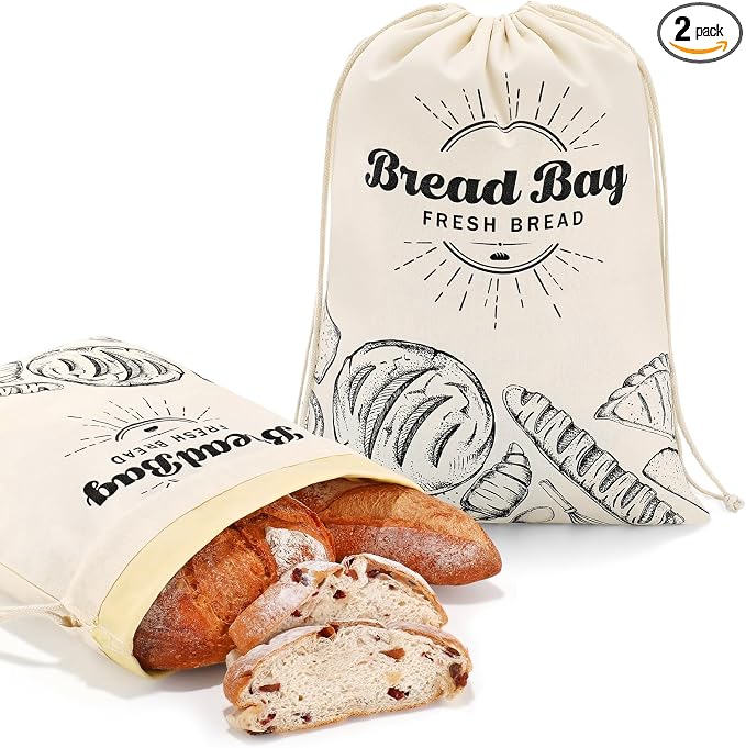 2 Pack Beeswax Bread Bag for Sourdough, Reusable Organic Bread Storage Bags for Homemade Bread, 16.2'' x 12.4'' Food Storage Cloth Bag, Eco-Friendly Cotton Waxed Bags for Bakery Essentials