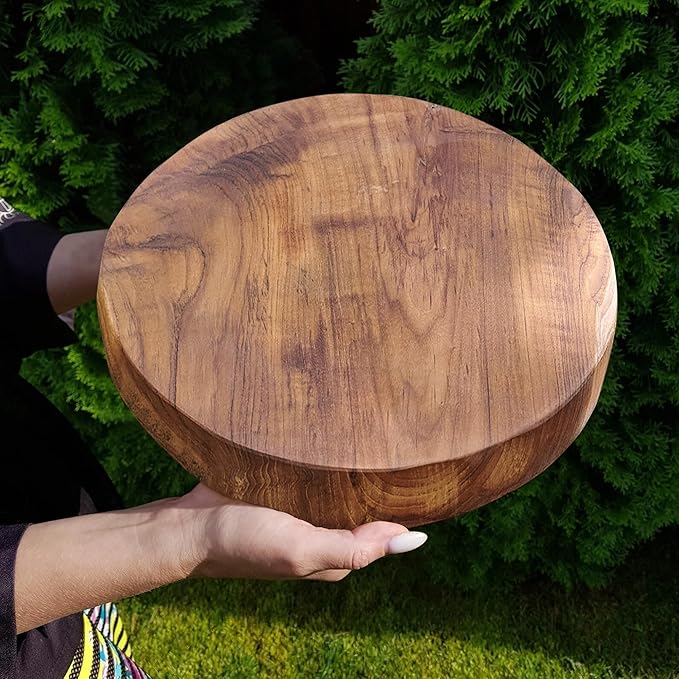 Natural Round Teak Wood Slice Slab 15.6"x15.6"x1.98" Live Edge Hand Crafted Varied Shapes Solid Wood Slab Handmade Wooden Board Resin End Table Slab Side Table Top Wall Home Décor