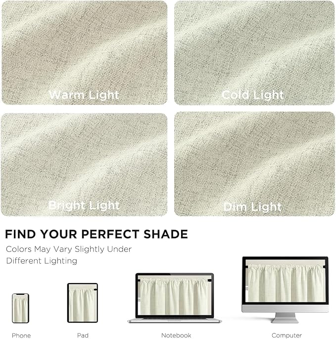 CUCRAF Linen 100% Blackout Curtains 72 Inch Length 2 Panels Set, Back Tab and Rod Pocket Curtain for Living Room Bedroom, Room Darkening Window Drapes Thermal Insulated, (52x72 inch, Light Beige)