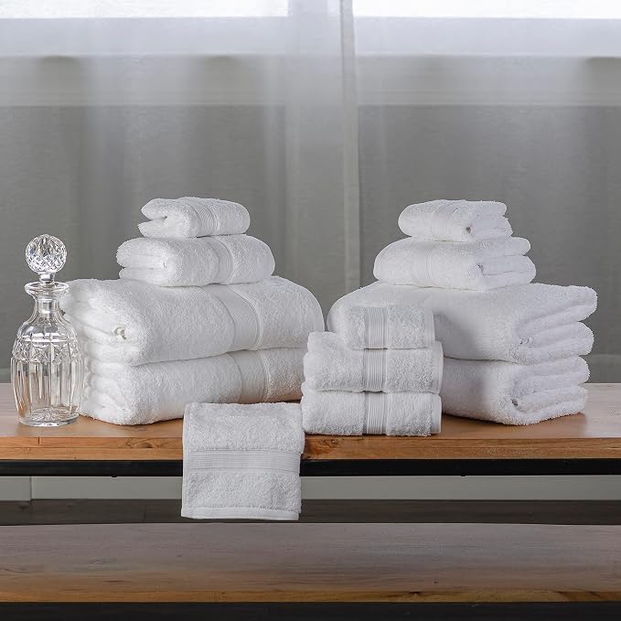 Superior Organic Cotton Solid Towel Set, 12PC, White 12 Piece