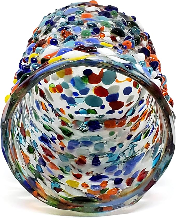 Confetti Rocks 8 oz DOF Glasses (set of 6) | Hand Blown Drinking Glasses, Multicolor Mexican Glassware Tumblers for Water, Juice, Margaritas & Cocktails | Lead-free, Toxin-Free