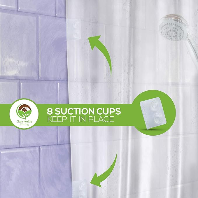 Premium PEVA Frost Shower Curtain Liner with Magnets & Suction Cups 96 x 71 in. Long