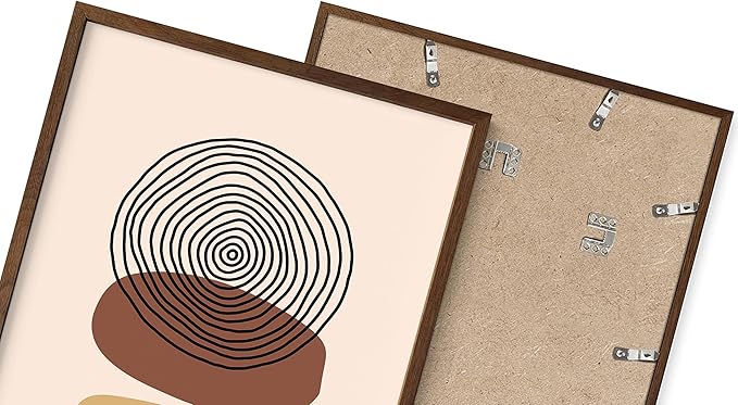 Boho Abstract Wall Art Minimalist Stacked Stones Circles Earth Tones Terracotta Mid Century Modern 16x20 Inch Oak Wood Walnut Framed Zen Meditation Print for Living Room Office Decor