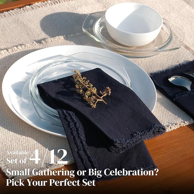 Ramanta Home Cloth Napkins Set of 12 Steel Grey 18x18 Inch - Spring Soft & Durable Frayed Dinner Napkin for Easter Wedding, Birthday | Heavy Weight Fabric Table Linen for Everyday Use Family Dinners
