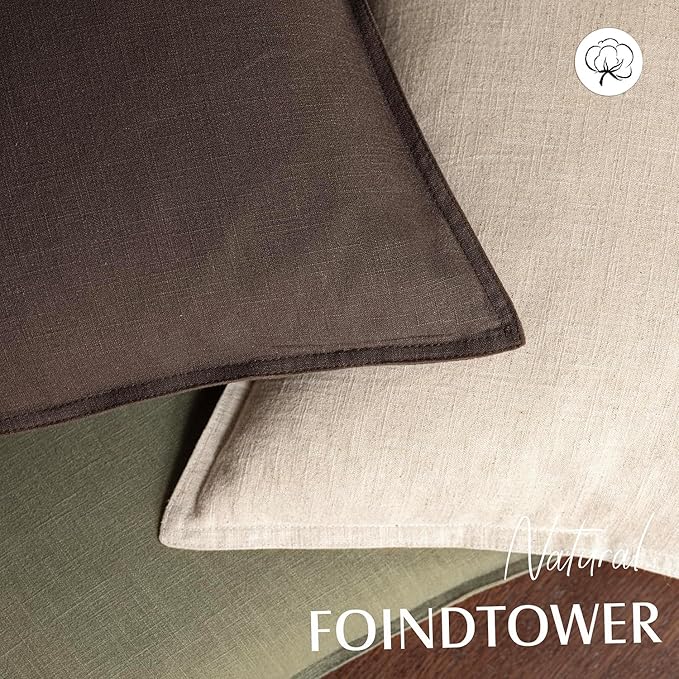 Foindtower Pack of 2, Decorative Linen Soild Throw Pillow Covers Soft Accent Cushion Case Farmhouse Neutral Pillowcase for Chair Couch Sofa Bedroom Living Room Home Decor 20x20 Inch Olive Branch Green