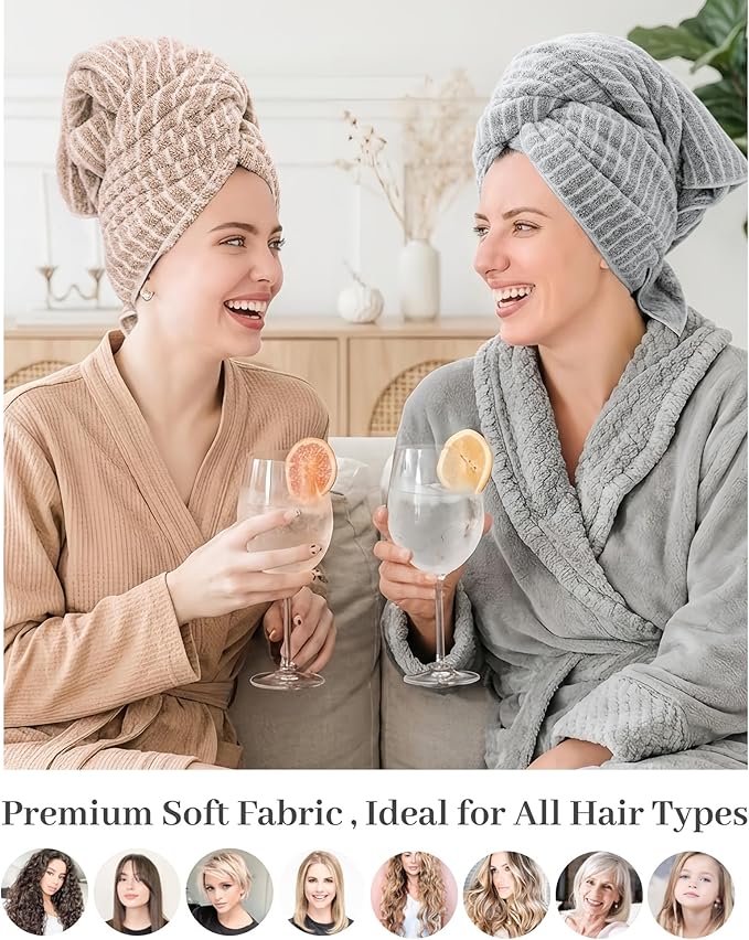 ROLSHOL 2 Packs Large Microfiber Hair Towels for Women, Super Absorbent & Quick Dry Hair Towel Wrap for Curly Hair Long & Short Hair- Anti-Frizz Hair Turbans for Wet Hair - 27.5''*39.4