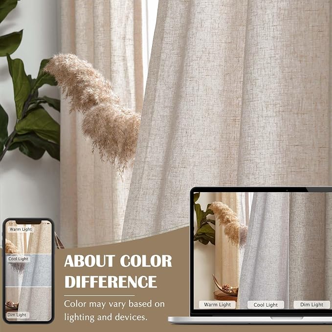 jinchan Linen Curtains with White Privacy Lining Taupe Lined Curtains 84 inch for Closet Small Window Living Room Bathroom Neutral Farmhouse Cottage Core Light Filtering Rod Pocket Back Tab 2 Panels