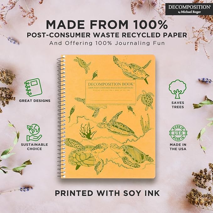 Decomposition Sea Turtles College Ruled Spiral Notebook - 9.75 x 7.5 Journal with 160 Lined Pages - 100% Recycled Paper - Cute Notebooks for School Supplies, Home & Office - Made in USA