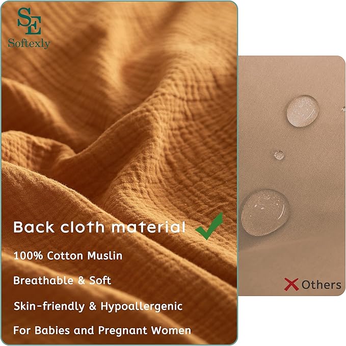 SE SOFTEXLY Muslin Duvet Cover King Size, 100% Washed Cotton Duvet Cover Set, Ultra Soft Comforter Cover Linen Like, 3 Pieces Minimalist Gauze Duvet Cover with 2 Pillowcases, 90"x104", Pumpkin