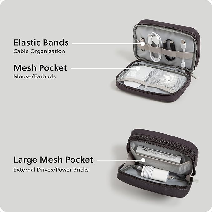 U Brands Canvas Tech Organizer Pouch 9 Compartments, 7.8 x 5 Inch Cable Organizer Bag for Travel, Cord Organizer for Cables, Earbuds, Flash Drives and Accessories – Slate