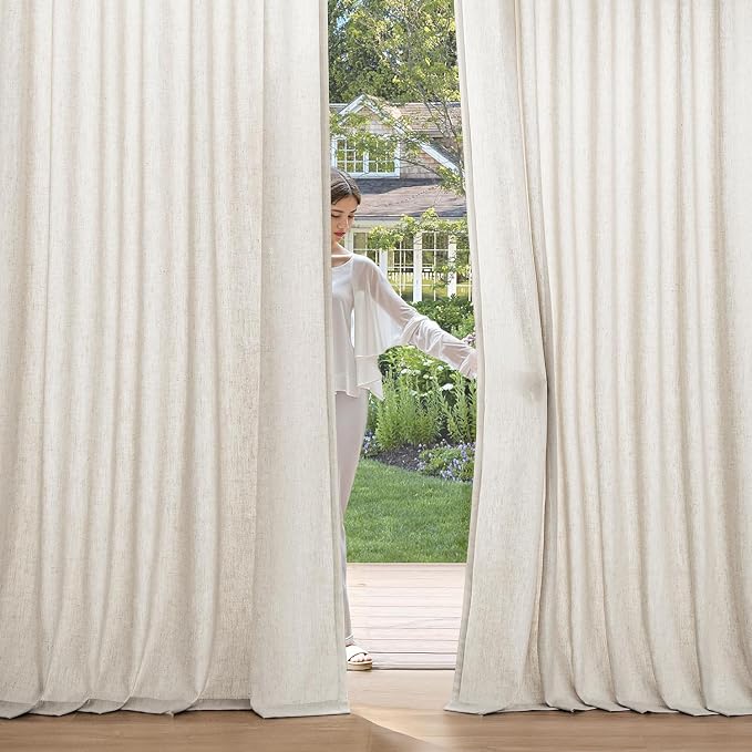 MIULEE Non-See-Through Privacy Linen Curtains 2 Panels, Light Filtering Window Curtains Farnhouse Textured Back Tab Semi Sheer Drapes for Bedroom Living Room, 52 x 108 Inches Long, Linen