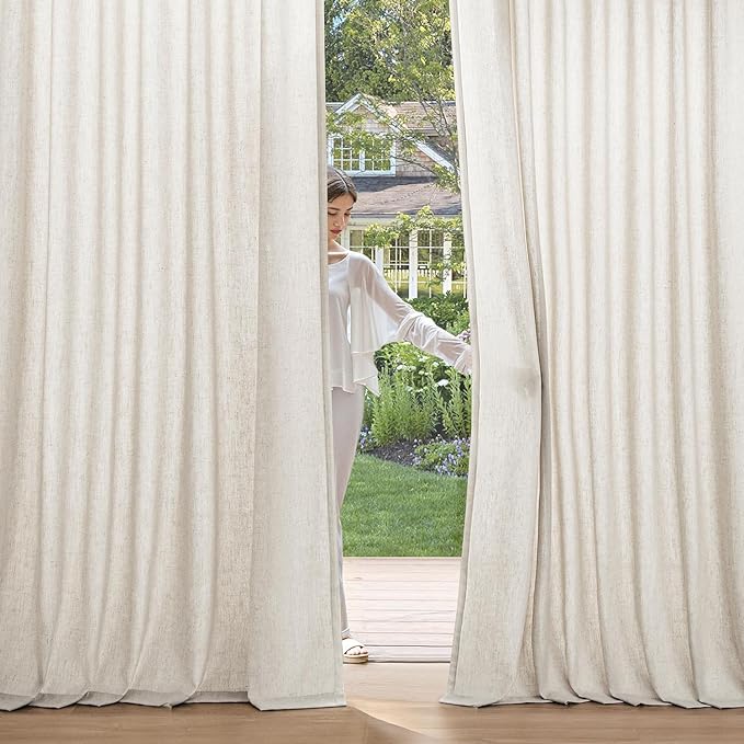 MIULEE Non-See-Through Privacy Linen Curtains 2 Panels, Light Filtering Window Curtains Farnhouse Textured Back Tab Semi Sheer Drapes for Bedroom Living Room, 52 x 84 Inches Long, Linen
