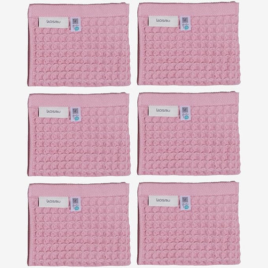 Luxury Organic Japanese Cotton Waffle Bath Towel | Thick, Absorbent, Quick Dry Bathroom Towels for Shower, Sauna, Onsen| Hotel & Spa Quality, Gift-Ready (Sakura Pink, Face Towel (6 Pack))