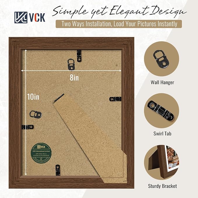 VCK 8x10 Picture Frames Brown 3 Pack, Wide Border Wood, Tempered Glass, Display 5x7 Photo with Mat or 8 x 10 Without,for Home, Office, Gallery, Woodgrain Series, Tabletop & Wall Hanging
