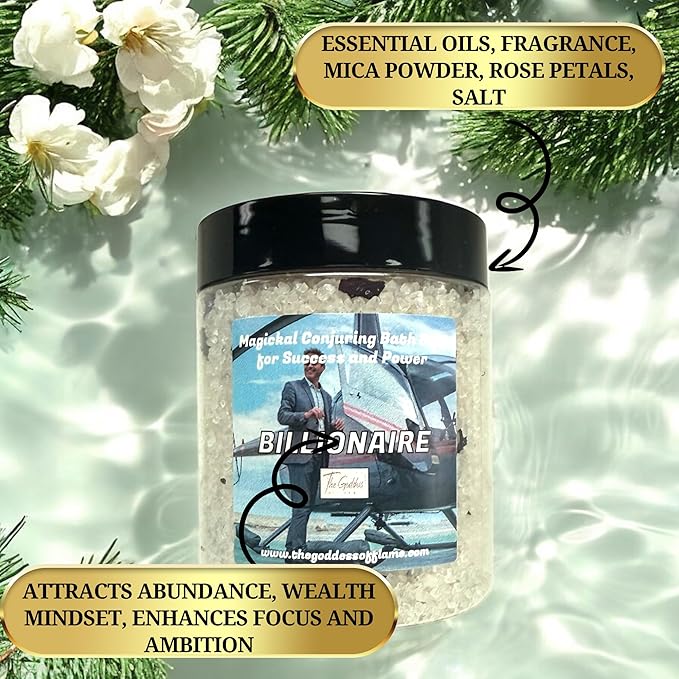 Billionaire Bath Salts – Spiritual Bath for Abundance & Wealth Energy – 12oz Luxury Soaking Salts for Manifestation, Witchcraft Supplies, Wiccan & Metaphysical Rituals