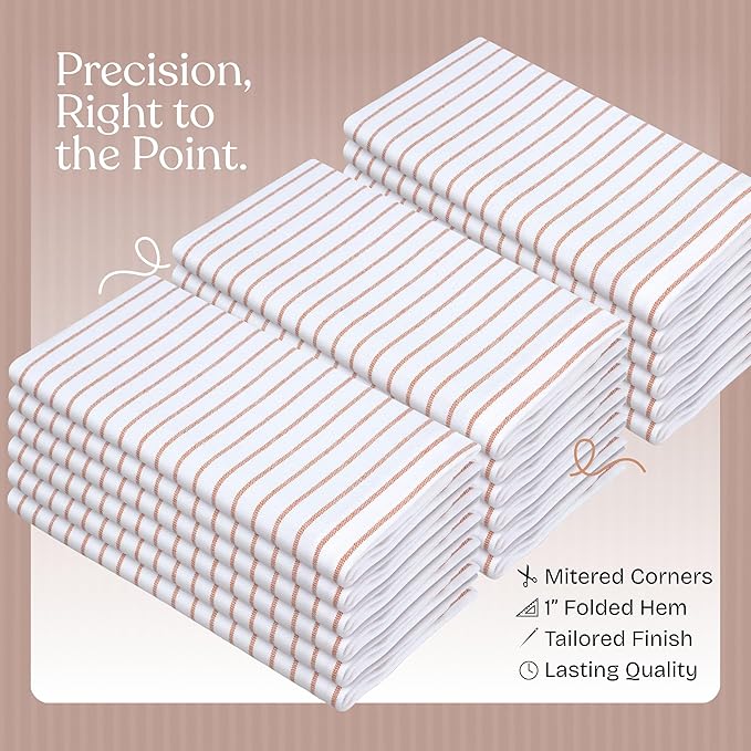 Rust Stripe Cloth Napkins (Set of 6), 18x18 Inch, 100% Cotton, Durable and Reusable Napkin, Classic Striped Table Linen for Dinner Tables, Holiday Meals, Fall Events, and Daily Use