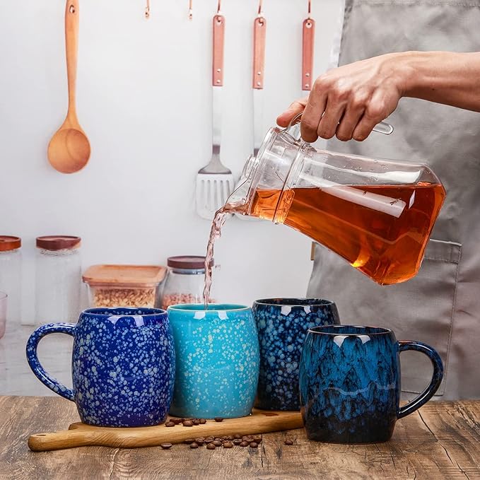 21 Oz Large Ceramic Coffee Mug, 600ml Handmade Pottery Big Tea Cup for Office and Home, Microwave and Dishwasher Safe, Unique Texture Glaze Mugs for Milk Cocoa Hot and Cold Drinking (Deep Blue)