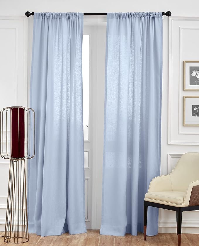 Solino Home Sky Blue Linen Curtain 84 Inch, Light Filtering Rod Pocket Curtain 52 x 84 Inch, 100% Pure Linen European Flax Window Treatment for Living Room, Bedroom - 1 Panel