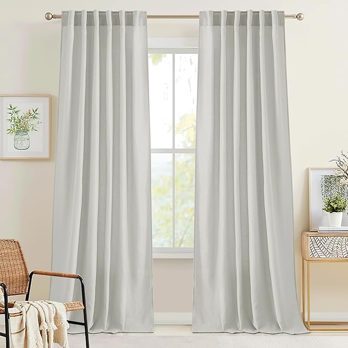 RYB HOME Grey Linen Sheer Curtains 84 inches Long, Linen Textured Semi Sheer Flowy Privacy Blind Shade for Dormitory Sliding Glass Door, W 52 x L 84 inches, 2 Panels Set