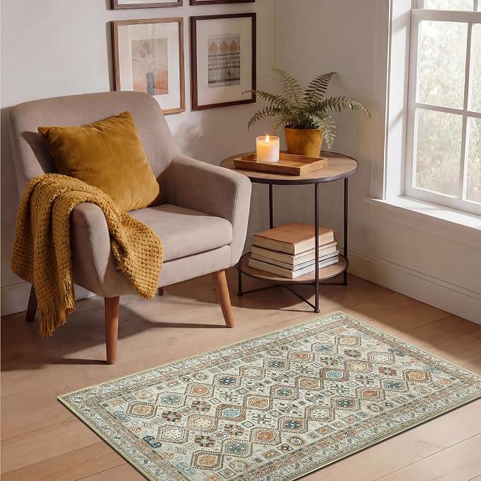 Keen Home Design 2x3 Rug - Machine Washable Entry Rug with Non-Slip Backing, Ideal for Enteryway, Kitchen, Bathroom, Laundry Room - Vintage, Easy Clean, Durable, Low Pile Rug - (2' x 3')