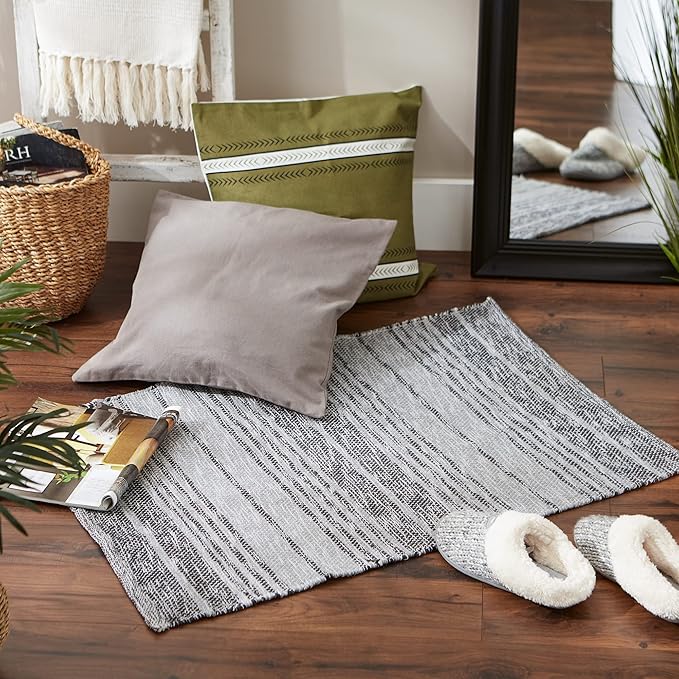 DII Woven Rag Rug Collection Recycled Yarn Variegated Rustic Stripe, 2x3', Gray