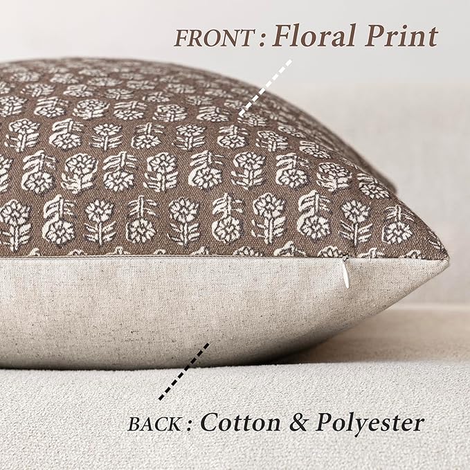 Foindtower Set of 2 Decorative Floral Long Body Lumbar Throw Pillow Covers Vintage Accent Farmhouse Cushion Covers Neutral Home Decor for Sofa Couch Chair Bedroom Living Room,14×36 Inch,Brown