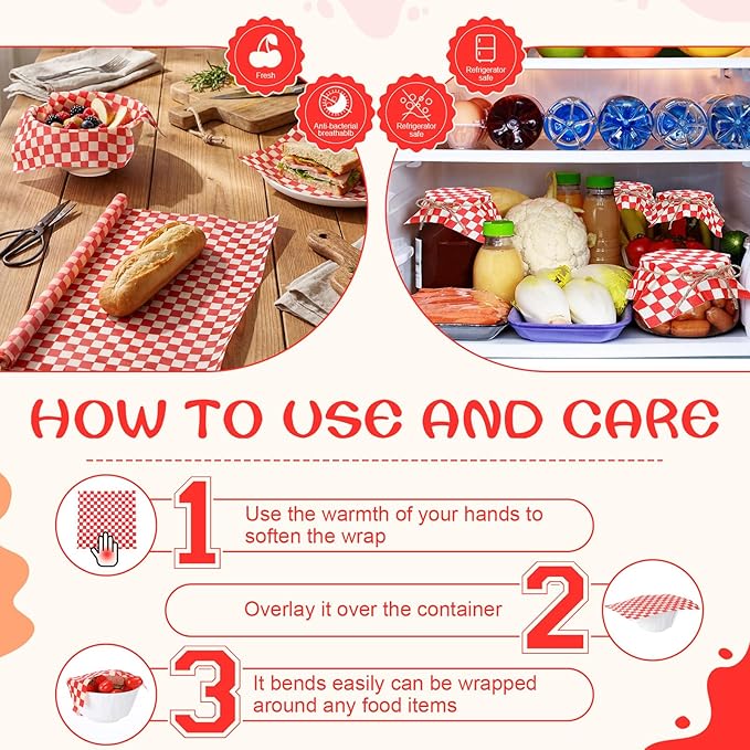 Beeswax Wraps for Food 14x52" Beeswax Food Wraps Reusable Wax Paper Roll Waxed Paper & Bowl Covers Organic & Sustainable Alternative to Aluminum Foil & Plastic Wrap Honeycomb Classic Checkered