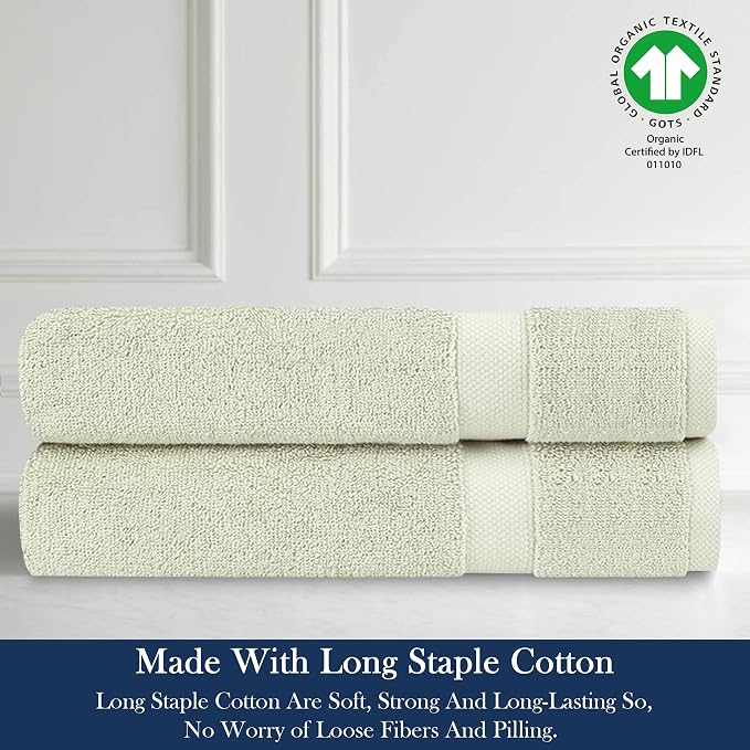 Organic Cotton Luxuriously Plush Hand Towel Pack of 2 | GOTS & OEKO-TEX Certified | Premium Hotel Quality Towels | Feather Touch Technology|650 GSM Long Staple|Soft, Quick Dry & Ultra-Absorbent