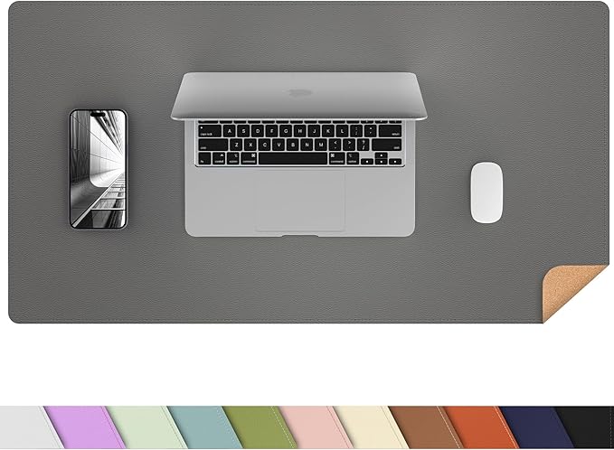 AFIING Cork Desk Mat 35.4" x 17", Dual-Sided Natural Cork & PU Leather Desk Pad, Non-Slip Waterproof Large Mouse Pad for Office, Home & Gaming (Dark Grey)