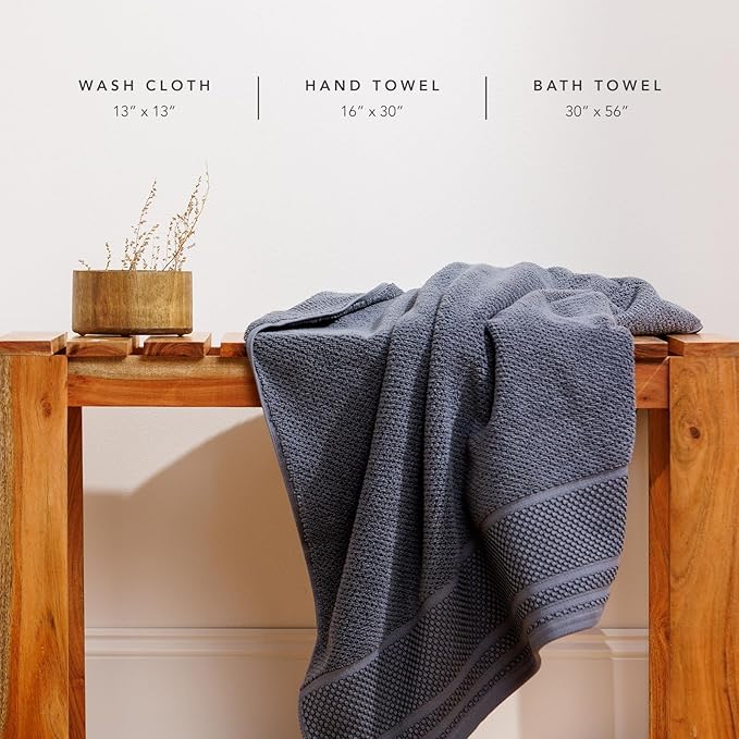 Texere 100% Organic Cotton Rice Weave Jacquard 700 GSM Luxury Bath Towel Sets - Ultra Soft and Absorbent Hotel and Spa Quality (Rice Weave, Charcoal, 2 Bath Towels)
